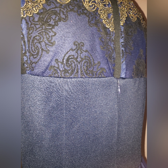 Studio One Navy Blue Dress w/ Black & Gold Embroidered Lace Overlay (Size 6) - Picture 14 of 16